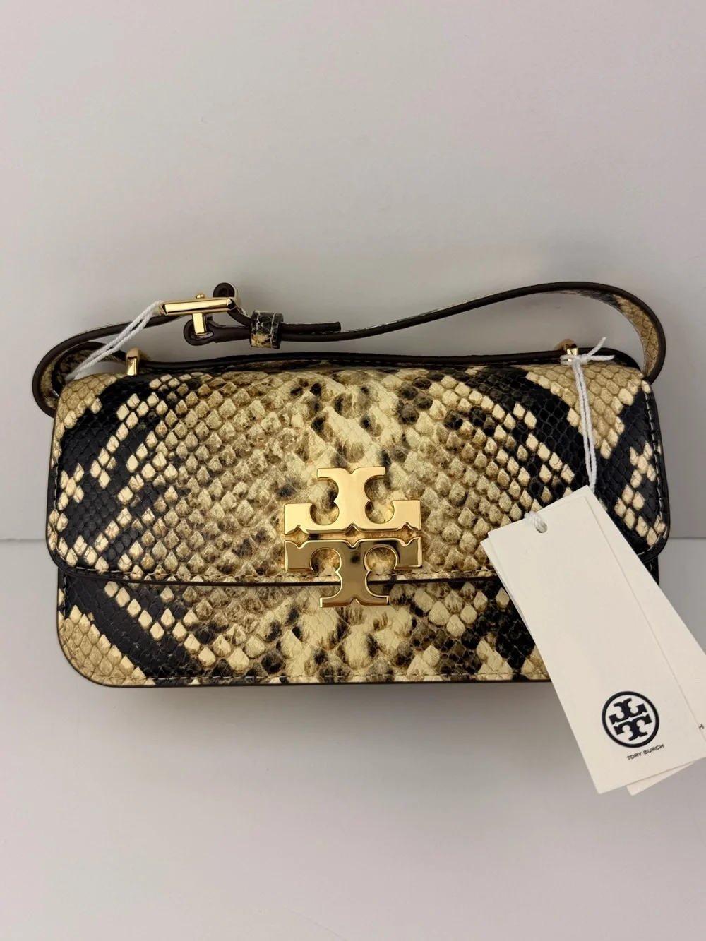 $598 Tory Burch Eleanor Exotic E/W Small Convertible Shoulder Bag